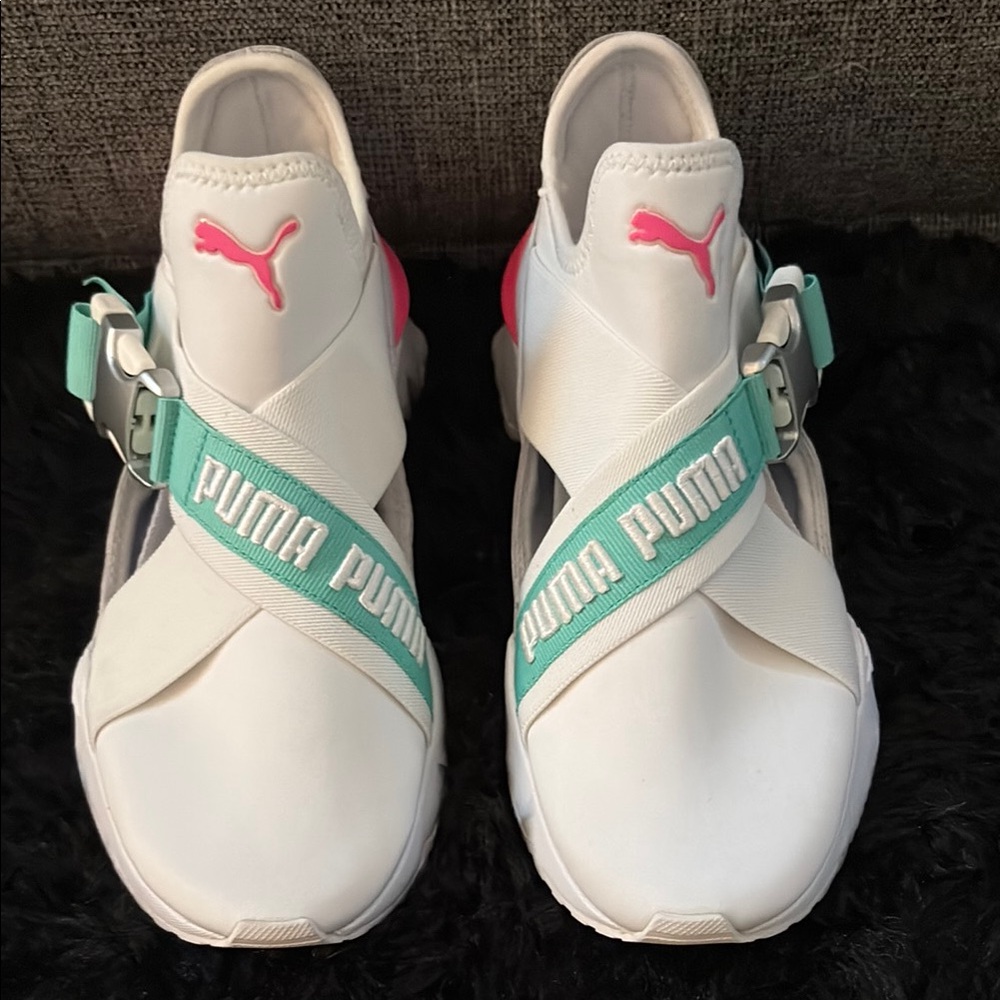 New! Puma White Sneakers with Pink and Teal Accents